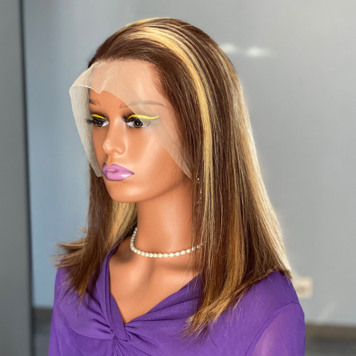 180 Density Bob Lace Human Hair wigs Piano Color Front Lace Human Hair Headband