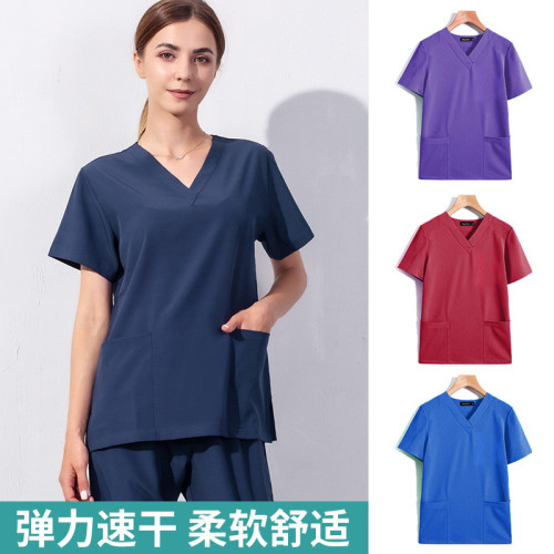 Cross border agency elastic quick drying surgical suit, nurse suit, hospital doctor's work suit, V-neck split suit, hand washing clothes