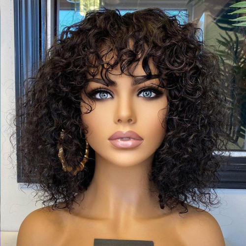Water Wave Fringe Human Hair Wigs with Banks