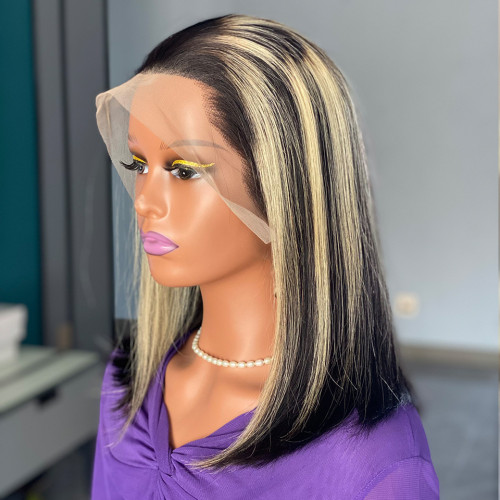 180 Density Bob Lace Human Hair wigs Piano Color Front Lace Human Hair Headband