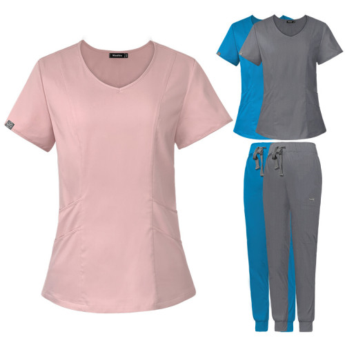 Amazon's new elastic hand wash clothes, beauty salon SPA medical surgical suit set, dental short sleeved V-neck nurse suit