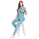 Large size Amazon European and American cross-border short sleeved V-neck fashionable medical and nursing operating room split suit beauty salon work clothes