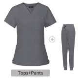 Amazon Elastic Surgical Clothing Wholesale V-neck Short Sleeve Hospital Nurse Clothing Set Women's Operating Room Handwashing Clothes in Stock