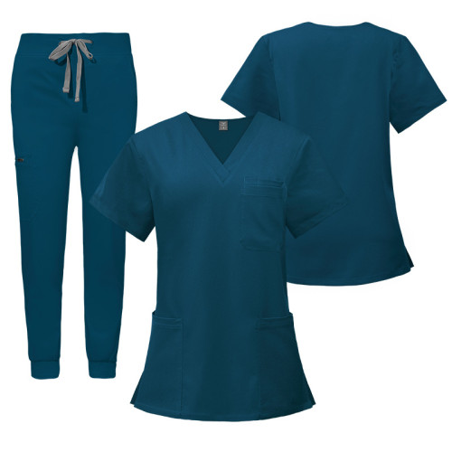 New double-layer multifunctional pocket nurse suit, surgical suit, anesthesiologist's work suit, short sleeved long pants set, Amazon