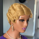 Finger wave human hair wigs short mechanism Shanghai headband