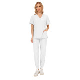 New summer leisure female doctor beauty clinic nurse work uniform short sleeved long pants frosted set for cross-border foreign trade