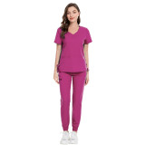 Large size Amazon European and American cross-border short sleeved V-neck fashionable medical and nursing operating room split suit beauty salon work clothes