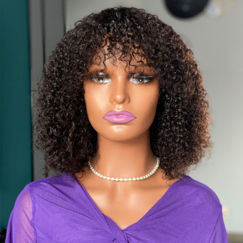 Curly Fringe Human Hair Wigs with Banks
