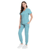 Summer thin V-neck surgical gown, doctor isolation work uniform, beauty salon nurse hand washing clothes, nurse uniform with multiple pockets