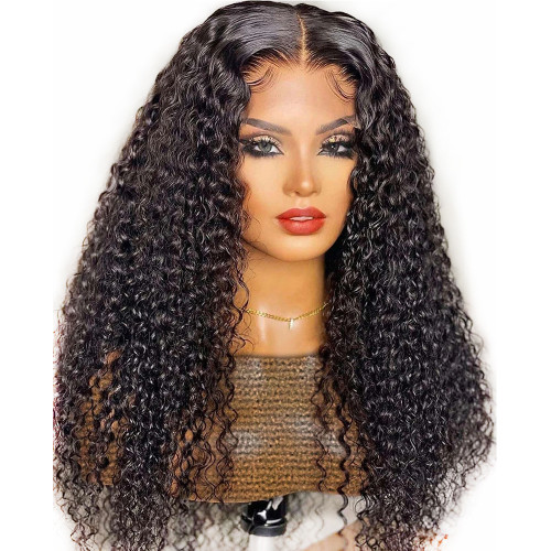 200Density13x4 kinky curly Human Hair Wigs front lace human wig headband