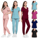 Large size Amazon European and American cross-border short sleeved V-neck fashionable medical and nursing operating room split suit beauty salon work clothes