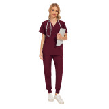 New summer leisure female doctor beauty clinic nurse work uniform short sleeved long pants frosted set for cross-border foreign trade