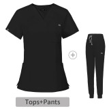 Amazon Elastic Surgical Clothing Wholesale V-neck Short Sleeve Hospital Nurse Clothing Set Women's Operating Room Handwashing Clothes in Stock