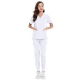 Cross border new women's short sleeved V-neck protective work clothes, work uniforms, nurse clothing sets, high-quality hand washing clothes