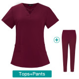 Foreign trade elastic quick drying work clothes doctor and nurse short sleeved summer thin comfortable and breathable hand wash clothes two-piece set