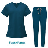 New double-layer multifunctional pocket nurse suit, surgical suit, anesthesiologist's work suit, short sleeved long pants set, Amazon