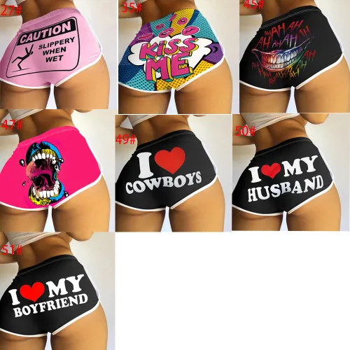 S390076 Amazon Hot Selling European and American Women's Sexy Tight Shorts Letter Printing Popular Shorts Yoga Pants