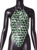 New cross-border European and American style metal acrylic gemstone sexy backless chain women's vest