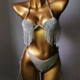 New nightclub attire steel tray hard cup bikini diamond swimsuit diamond tassel bikini sewn diamond bikini