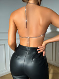 New cross-border European and American style metal acrylic gemstone sexy backless chain women's vest
