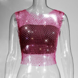 Cross border Amazon's best-selling grid diamond studded small vest, sexy hollow out nightclub bouncing women's top