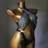 Hot selling one-piece swimsuit diamond bikini swimwear on AliExpress Amazon sewing diamond bikini