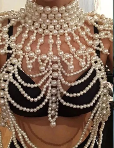 Popular European and American cross mirror Amazon women's clothing summer new sexy pearl vest hanging neck necklace