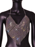 European Station Fashion Foreign Trade Women's Nightclub Sexy Low cut Back Hanging Neck Flash Diamond Spliced Triangle Tank Top Women