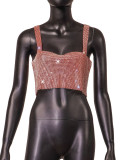 Cross mirror European and American hot selling nightclub backless metal sheet rhinestone sparkling suspender sexy navel exposed ball bra top