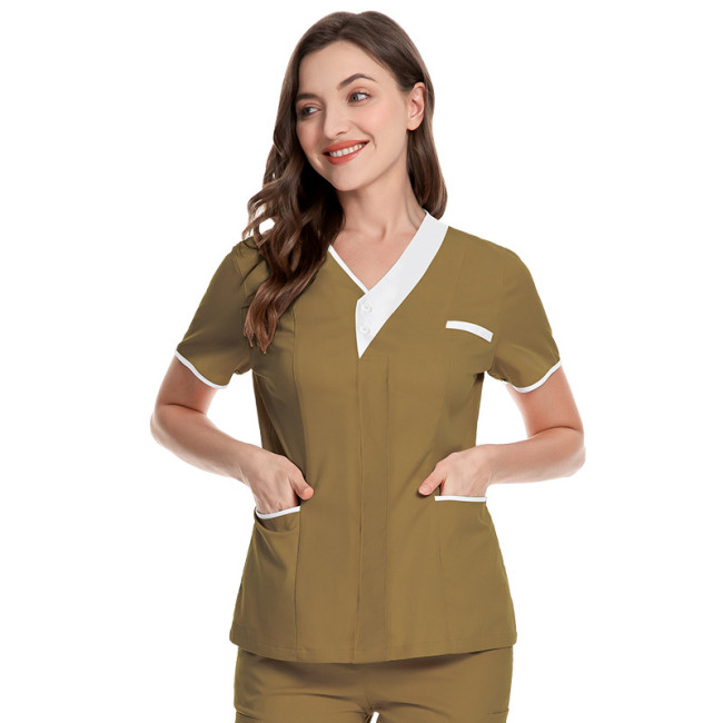 Wholesale of hospital surgical uniforms, short sleeved doctor and nurse uniforms, cotton V-neck technician work uniforms, female clinic beauty salon tops