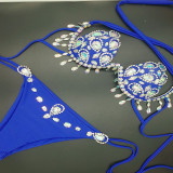 New Steel Support Hard Cup Bikini Diamond Swimsuit Diamond Tassel Bikini Stitched Diamond Bikini