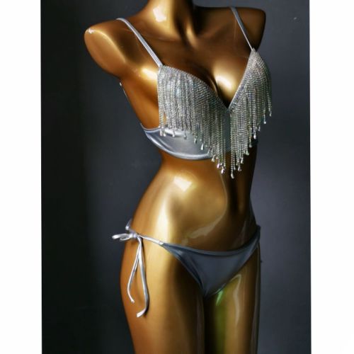 New deep V hard cup bikini diamond swimsuit diamond tassel bikini sewn diamond nightclub suit bikini