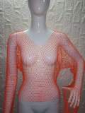 European and American foreign trade women's transparent and sexy nightclub women's mesh sparkling diamond round neck long sleeved top