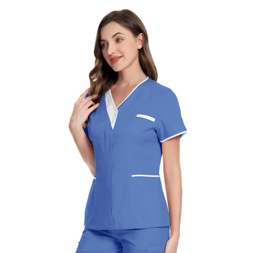 Wholesale of hospital surgical uniforms, short sleeved doctor and nurse uniforms, cotton V-neck technician work uniforms, female clinic beauty salon tops