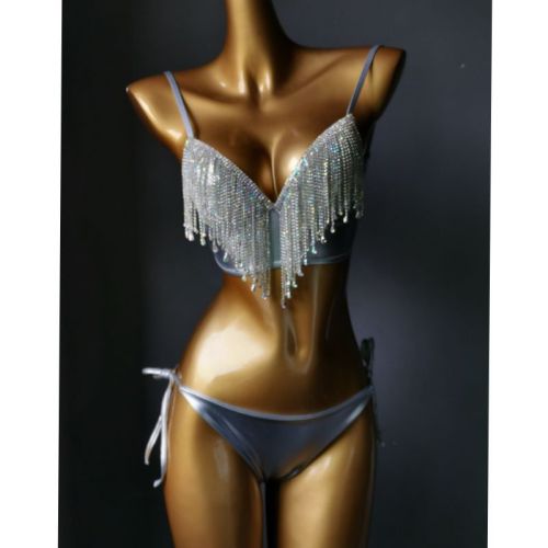 New deep V hard cup bikini diamond swimsuit diamond tassel bikini sewn diamond nightclub suit bikini