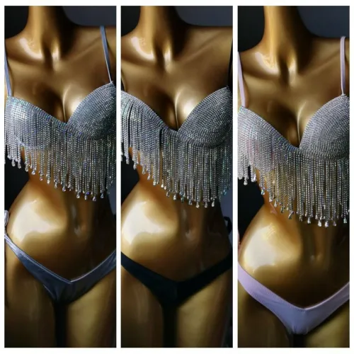 New Steel Bracelet Hard Cup Bikini Diamond Swimsuit Diamond Tassel Bikini Stitched Diamond Bikini Nightclub Dress
