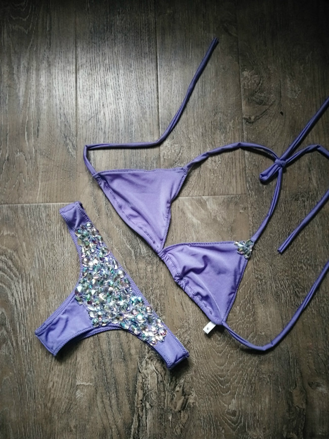 Crystal bikini handmade sewn diamond sexy double-sided fabric swimsuit manufacturer direct sales in stock bikinis