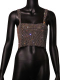 Cross mirror European and American hot selling nightclub backless metal sheet rhinestone sparkling suspender sexy navel exposed ball bra top