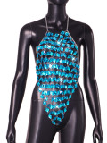 New cross-border European and American style metal acrylic gemstone sexy backless chain women's vest