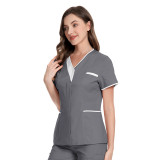 Wholesale of hospital surgical uniforms, short sleeved doctor and nurse uniforms, cotton V-neck technician work uniforms, female clinic beauty salon tops