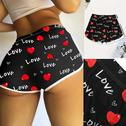 S390995 Valentine's Day Love Letter Printed Shorts for Women
