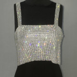 Cross mirror European and American hot selling nightclub backless metal sheet rhinestone sparkling suspender sexy navel exposed ball bra top