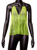 Summer wear Amazon's new slim fit backless European and American fishing net rhinestone tassel camisole