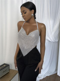 Cross border rhinestone vest, hot selling on eBay in Europe and America, sexy nightclubs, metal chain hanging neck patchwork vest for women