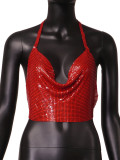 Popular European and American AliExpress Autumn New Sexy Solid Color Metal Hollow Hanging Strap Women's Top