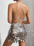 New high-end hot selling European and American fashion sexy nightclub mirror glitter color backless women's set