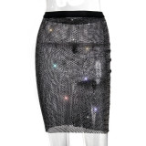 Cross border eBay fashion European and American women's clothing, Amazon popular flash diamond mesh sexy super flash two-piece set skirt 1190