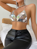 European and American women's summer new electric syllable bouncing dy fashionable acrylic sequin triangular hollow top