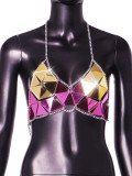European and American women's summer new electric syllable bouncing dy fashionable acrylic sequin triangular hollow top