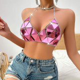 European and American women's summer new electric syllable bouncing dy fashionable acrylic sequin triangular hollow top